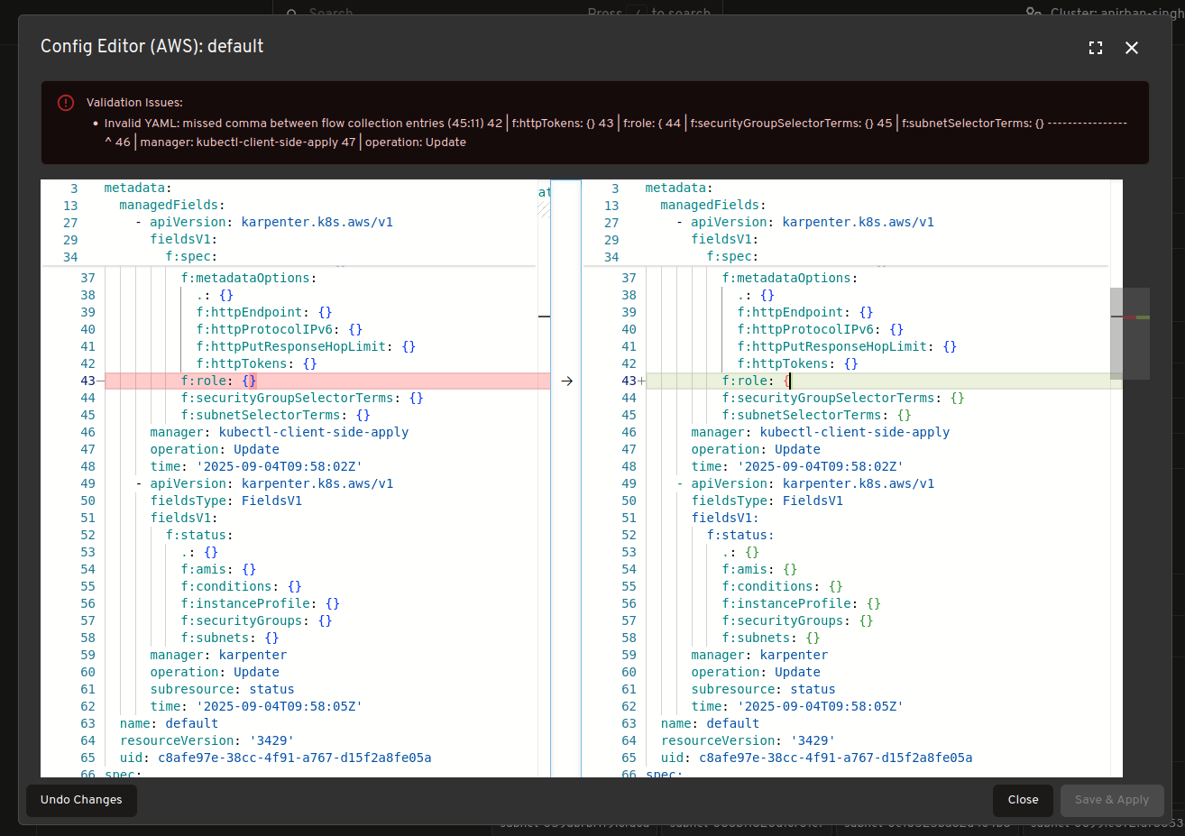 Config editor with validation support