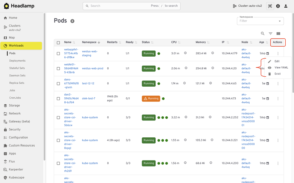 Editing and interacting with Kubernetes resources in the Headlamp user interface